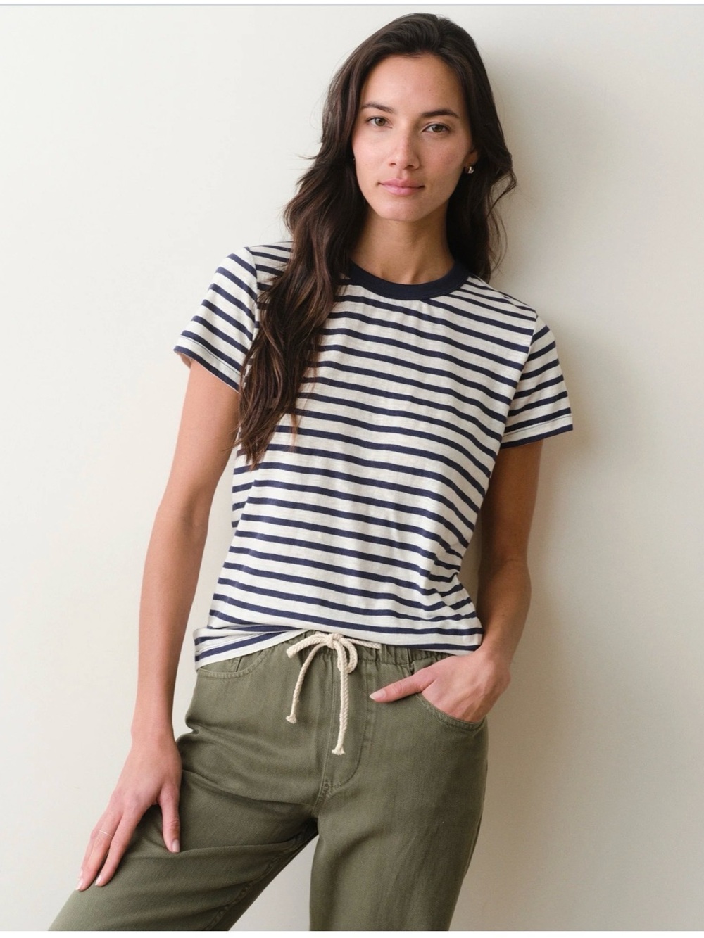 Marine Layer Tried & True Crew Tee Womens Navy White Stripe Size Small